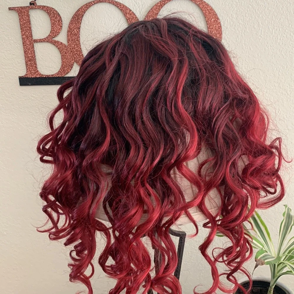 Spirit Halloween Long Hair Wig NEW Burgundy Ombre Curls